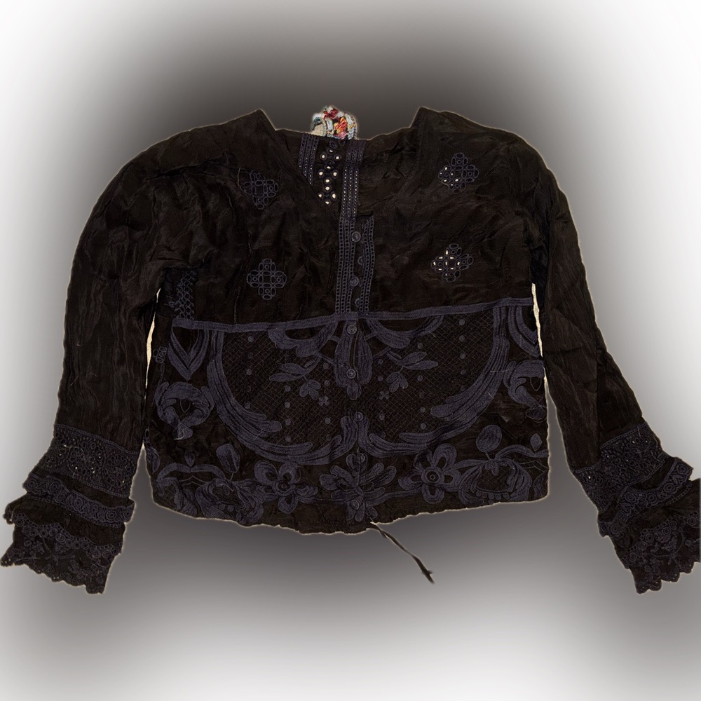Johnny Was Black Lacey Blouse with Embroidery - Picture 3 of 10